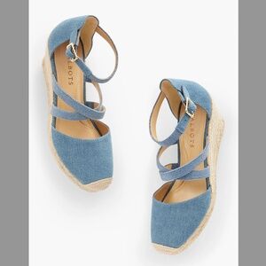 EUC Talbots Lyndsay Strappy Light Denim Espadrille Wedges Size 8.5